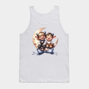 Valentine Happy Highland Cow Couple On Moon Tank Top